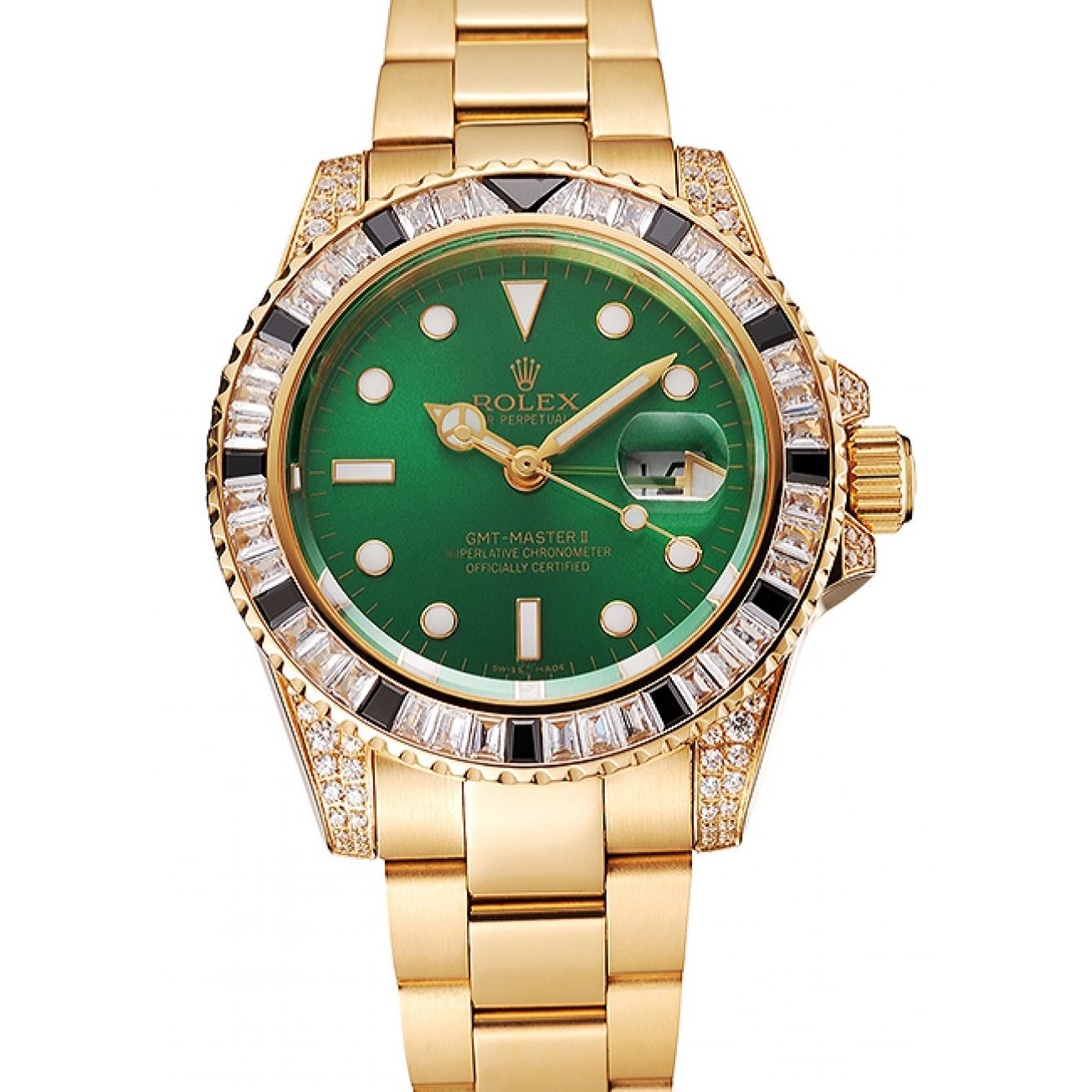 Rolex And Stone Bracelet GMT Gold Master Green Swiss Set II Dial 1453748 Case Bezel 0528